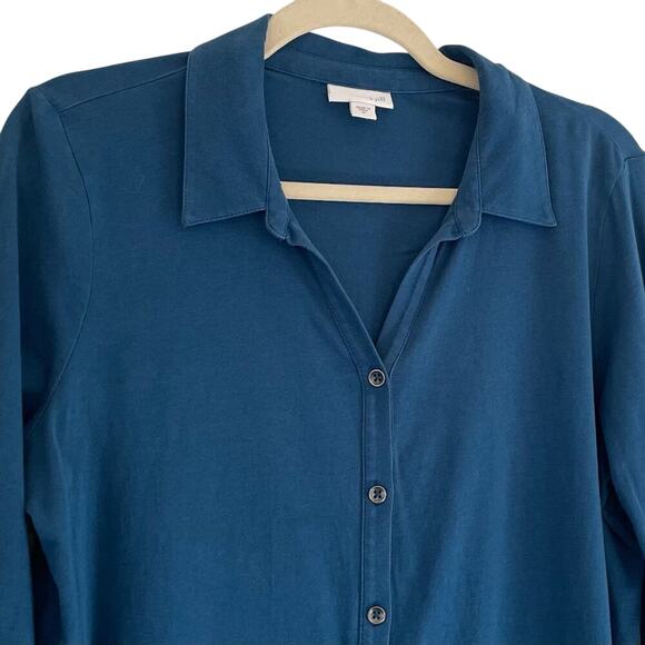 J. Jill Long Sleeve Blue Button Down Tunic/Shirt Pleated Detail, Oversized, M - Picture 2 of 10